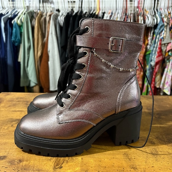 POP Women's Metallic Combat Yeardly Block Heeled Boots NEW 6.5 - Picture 3 of 7